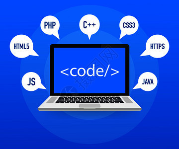 以膝上型和虛擬屏幕制作網站和應用程序軟件編html5和ph代碼矢量背景演示編程代碼ph開發編概念網站開發和應用程序軟件編使用膝上